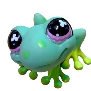 FROG #479 - Authentic Littlest Pet Shop - Hasbro LPS Purple Eyes Green Dots